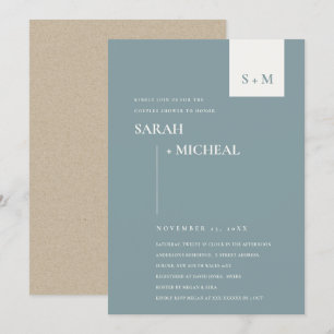 CARTE DE REMERCIEMENTS SCANDI DUSKY BLUE MONOGRAM COUPLES DOUCHE INVITATI