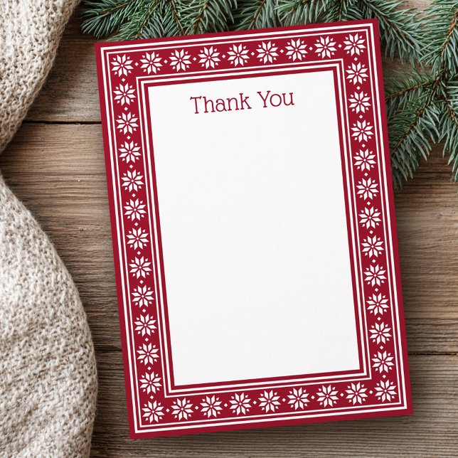 Carte De Remerciements Scandinavian star pattern border dark red blank (Scandinavian star pattern border dark red blank thank you card)