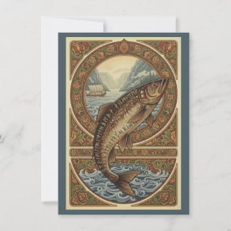 Carte De Remerciements Scandinavian Woodland Salmon Art Flat Thank You
