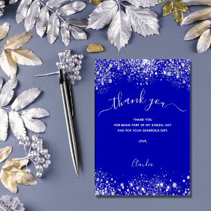 Carte De Remerciements Scénario de parties scintillant brillant bleu roya