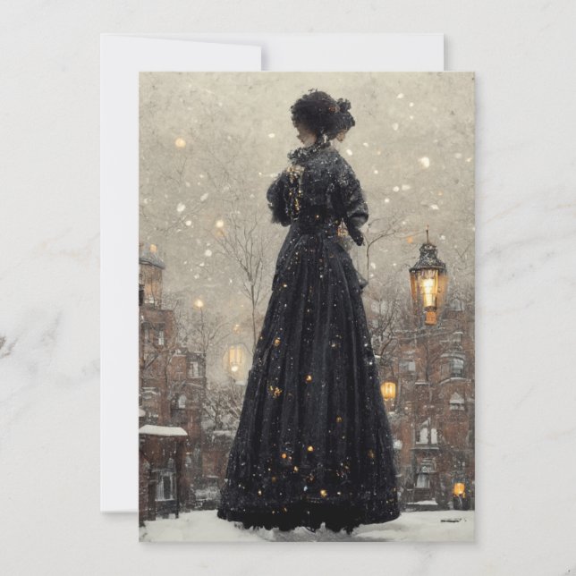Carte De Remerciements Scène des neiges des femmes victoriennes (Devant)