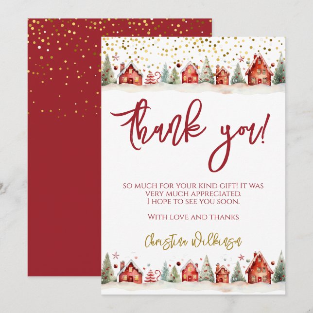 Carte De Remerciements Scène d'hiver de Noël (Devant / Derrière)