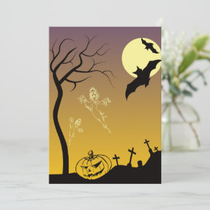 Carte De Remerciements Scène Haunted Graveyard Halloween, Halloween