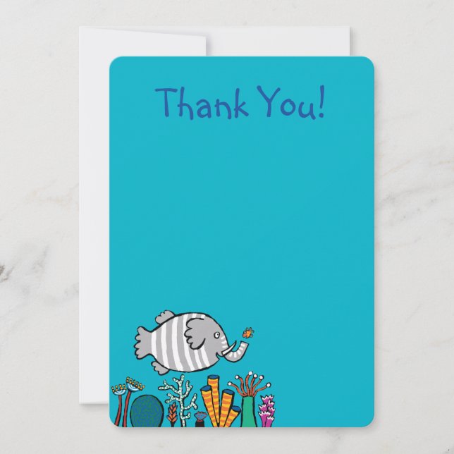 Carte De Remerciements Scène mignonne de poissons d'éléphant avec le (Devant)