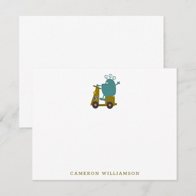 Carte De Remerciements Scooter de course Alien Cute Stationery personnali (Devant / Derrière)