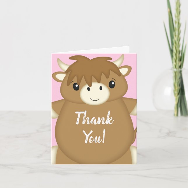 Carte De Remerciements Scottish Highland Baby shower de vache rose (Devant)