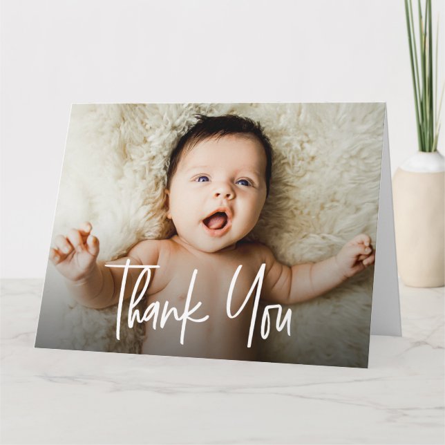 Carte De Remerciements Script Big Horizontal Baby Photo Handlettering (Devant)