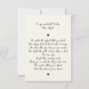 Carte De Remerciements Script chic Poème d'appréciation minimale pour ens