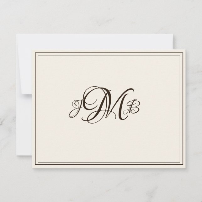 Carte De Remerciements Script classique Monogram Ecru & Sepia Flourish (Devant)