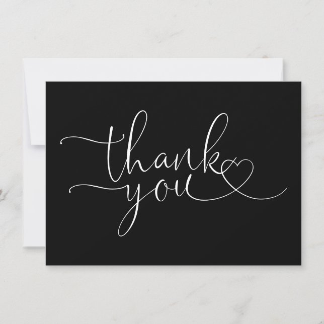 Carte De Remerciements Script Coeur Élégant Noir Et Blanc (Devant)