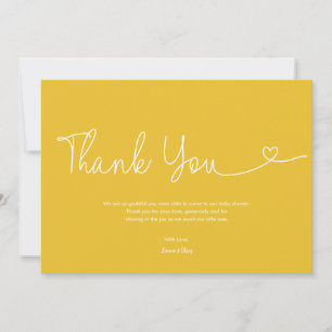 Carte De Remerciements Script cœur jaune vif pour Baby Shower 