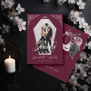 Carte De Remerciements Script Coffin Photo gothique Mariage d'Halloween