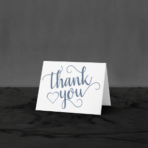 Carte De Remerciements Script d'ardoise simple Dusty Smoke Blue Heart P