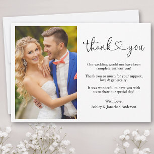 Carte De Remerciements Script de calligraphie moderne Mariage de photo Co