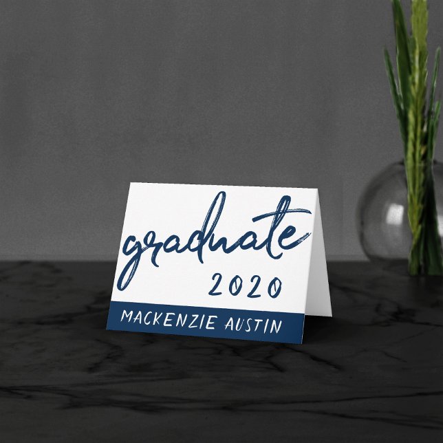 Carte De Remerciements Script de la marine | Brush Keepsaké bleu foncé (Créateur téléchargé)