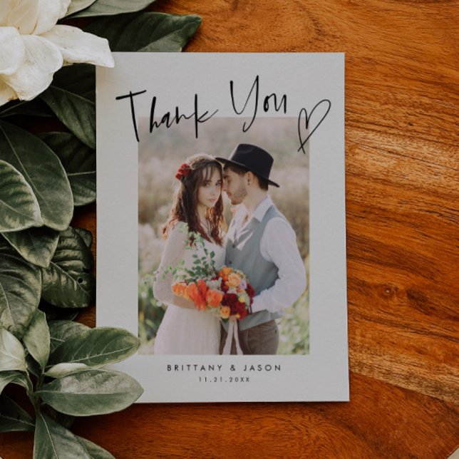 Carte De Remerciements Script décontracté avec photo Mariage du coeur (Créateur téléchargé)