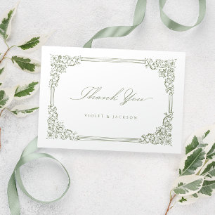 Carte De Remerciements Script élégant du cadre Vintage vert Sage