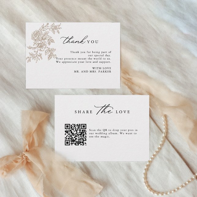 Carte De Remerciements Script floral QR Code Capturer le Mariage d'amour (Créateur téléchargé)
