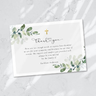 Carte De Remerciements Script Gold Cross Eucalyptus Sympathy Funérailles