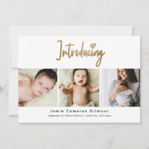 Carte De Remerciements Script Gold Introduire 3 photo personnalisée Baby