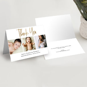 Carte De Remerciements Script Gold moderne Custom 3 photo Baby
