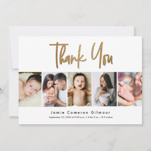 Carte De Remerciements Script Gold moderne Custom 5 photo Baby