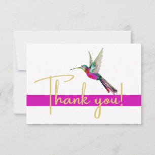 Carte De Remerciements Script Gold moderne Humminbird Aquarelle rose