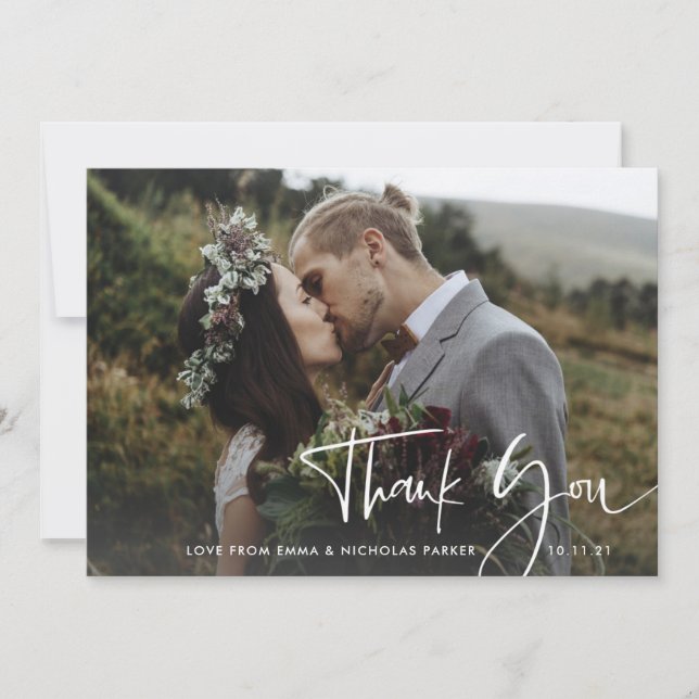 Carte De Remerciements Script manuscrit moderne | Deux Mariages photo (Devant)