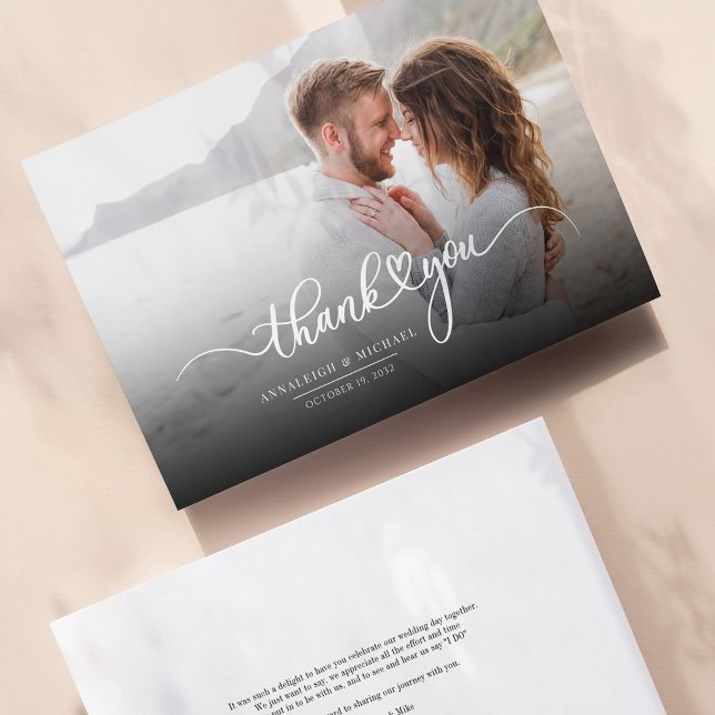 Carte De Remerciements Script mariage avec photo à la main (Couples Wedding Thank You Card)