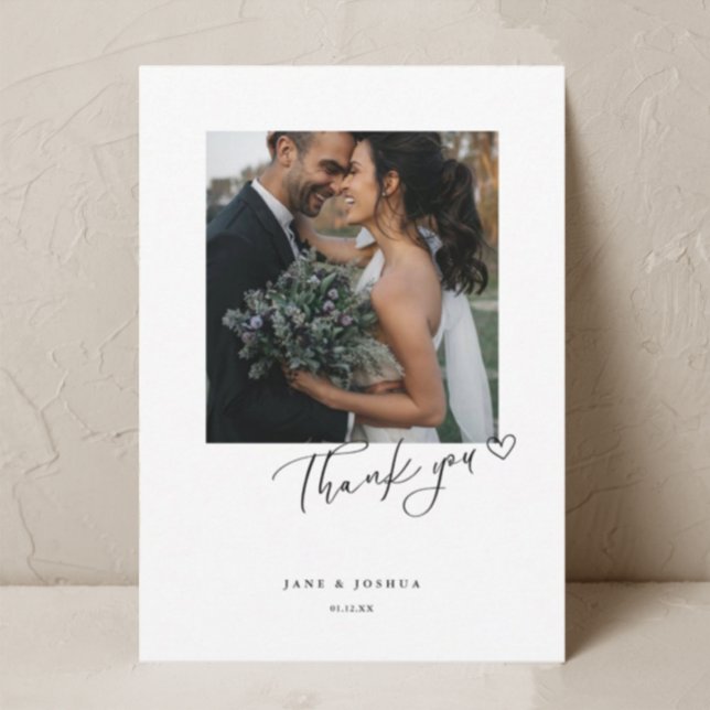 Carte De Remerciements Script Modern Heart Mariage Photo W Note (Créateur téléchargé)