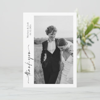 Carte De Remerciements Script Modern Wedding 2 Photos Thank You Card