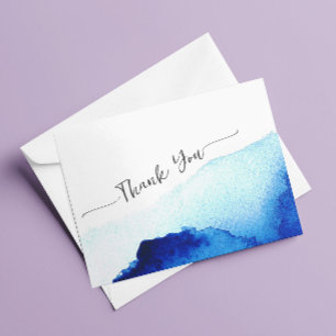 Carte De Remerciements Script moderne Aquarelle Indigo Mariage bleu