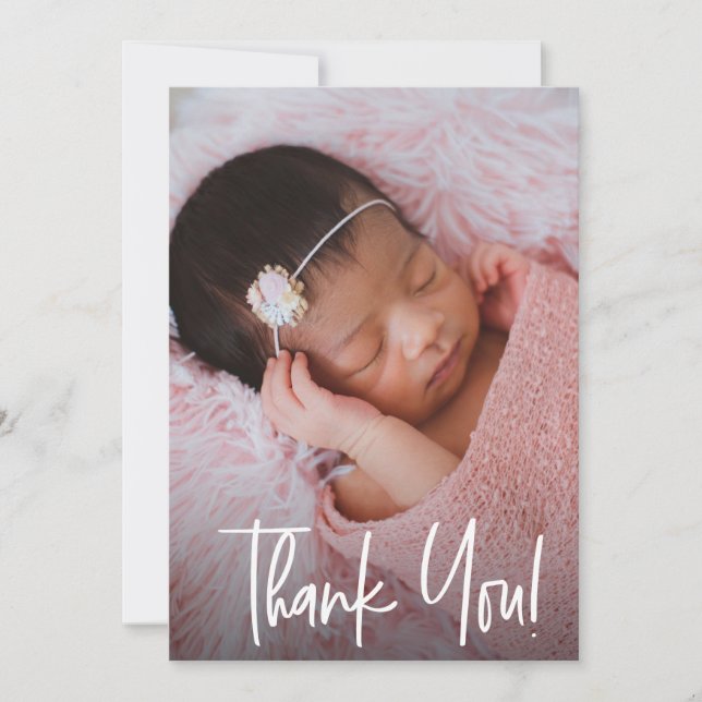 Carte De Remerciements Script moderne Baby Girl Photo Birth Douche (Devant)