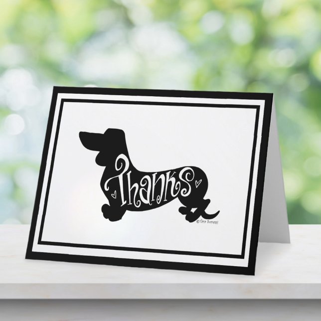 Carte De Remerciements Script Moderne Dachshund Noir Blanc Pliable (Créateur téléchargé)