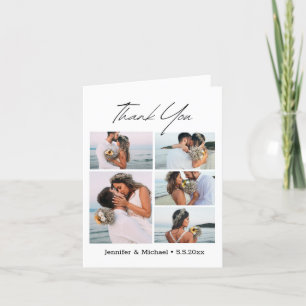 Carte De Remerciements script moderne design 5 photos collage mariage