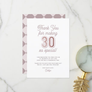 Carte De Remerciements Script moderne Dusty Lilac Rose Gold 30e anniversa