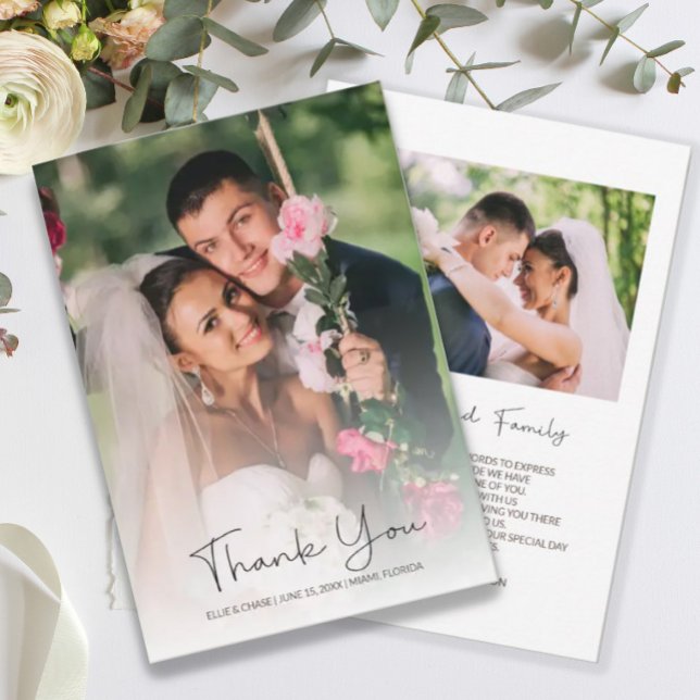 Carte De Remerciements Script moderne Elégant Mariage Photo 2 Côtés (Créateur téléchargé)