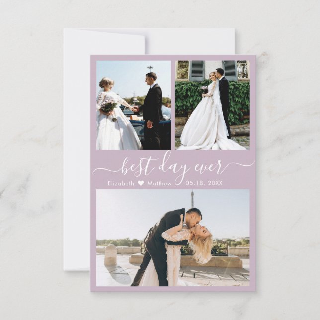 Carte De Remerciements Script moderne Lilac 3 Photo Collage Mariage (Devant)