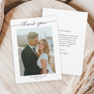 Carte De Remerciements Script moderne Mariage photo simple