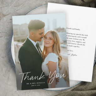 Carte De Remerciements Script moderne Mariage photo simple