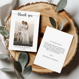 Carte De Remerciements Script moderne noir et blanc Mariage photo