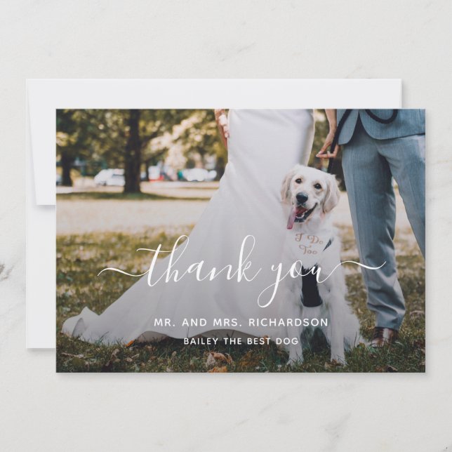 Carte De Remerciements Script moderne Personnalisé Animaux Mariages Photo (Devant)