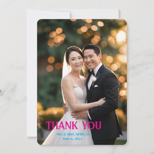 Carte De Remerciements Script moderne personnalisé Mariage photo simple (Devant)