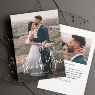 Carte De Remerciements Script moderne Photo Mariage simple