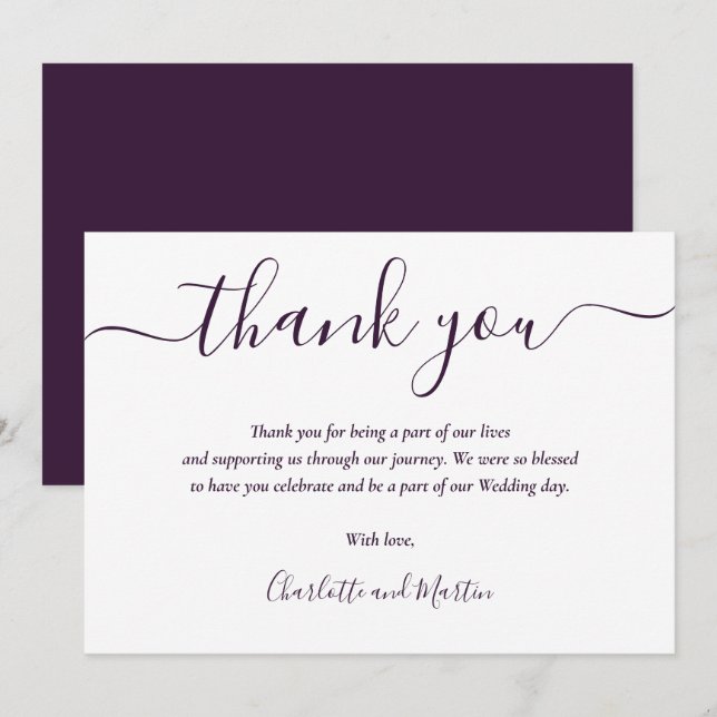 Carte De Remerciements Script moderne violet élégant (Devant / Derrière)