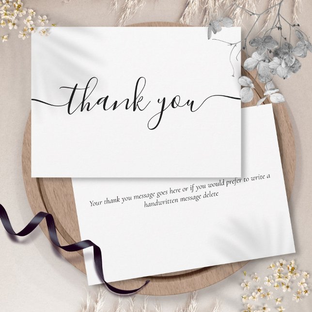Carte De Remerciements Script noir simple et élégant (Simple Modern Elegant Black Script Thank You Card)