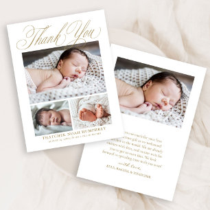Carte De Remerciements Script or simple élégant 4 Photo Baby