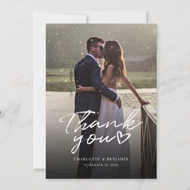 Carte De Remerciements Script photo Mariage moderne (Devant)