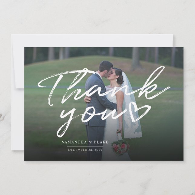 Carte De Remerciements Script photo Mariage moderne (Devant)