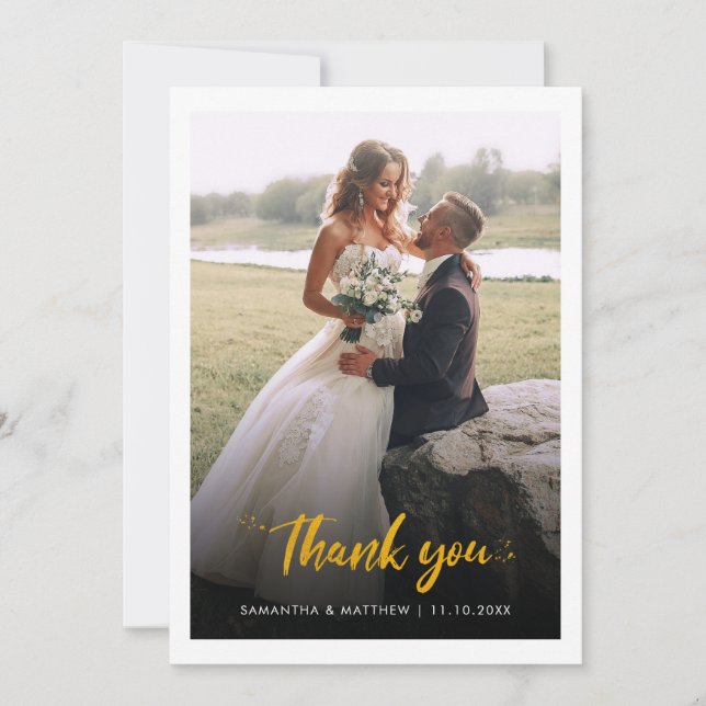 Carte De Remerciements Script photo Mariage moderne (Devant)